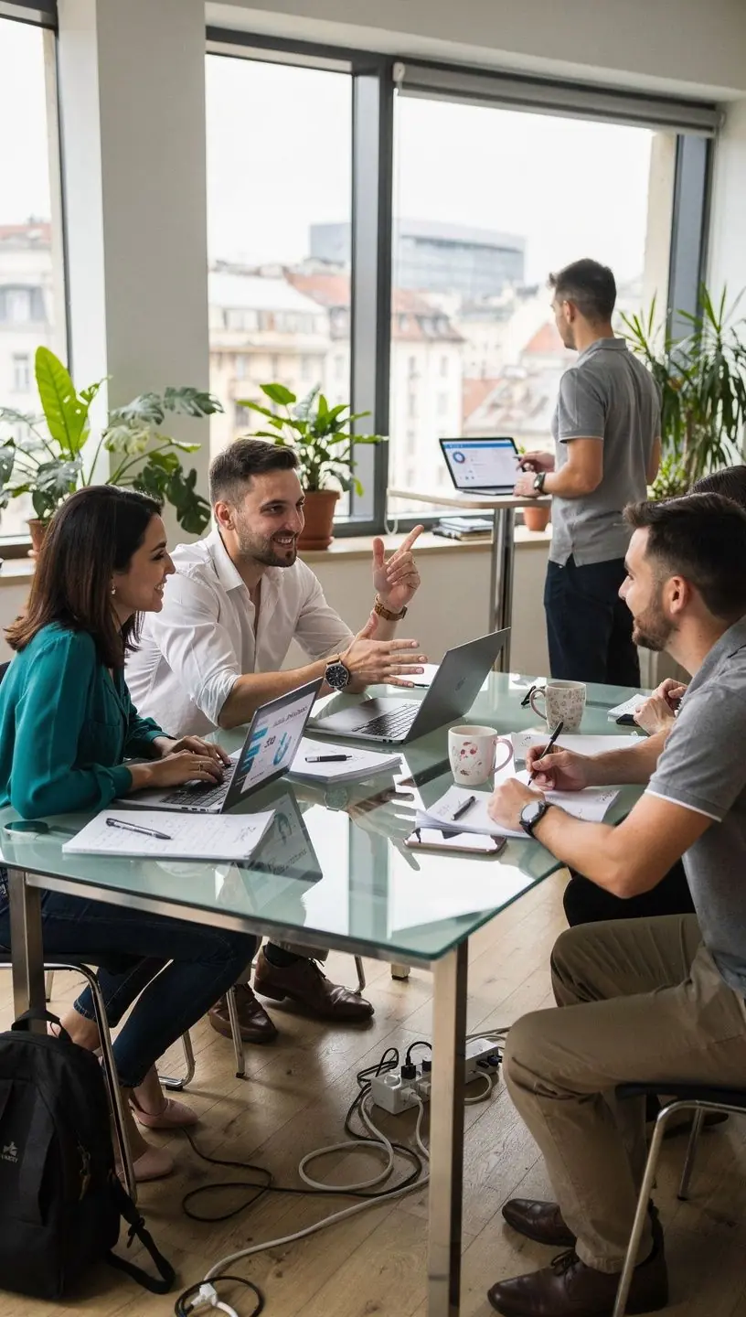 Imagine conceptuală cu iconițe de roboți și coduri, simbolizând integrarea tehnologiei automate.